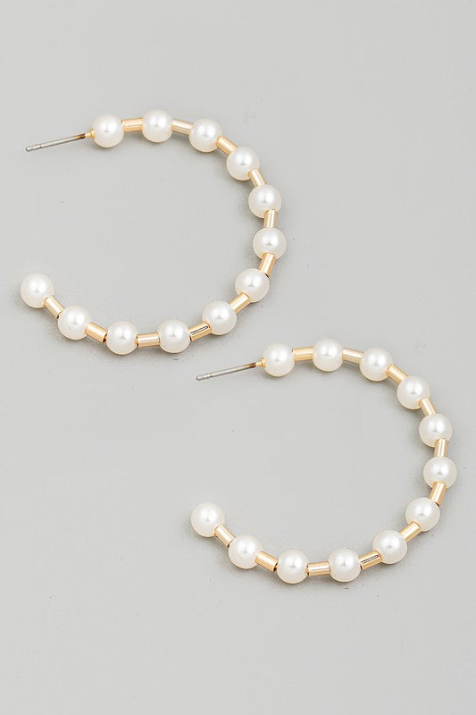 Pearl Bead Hoop Earrings